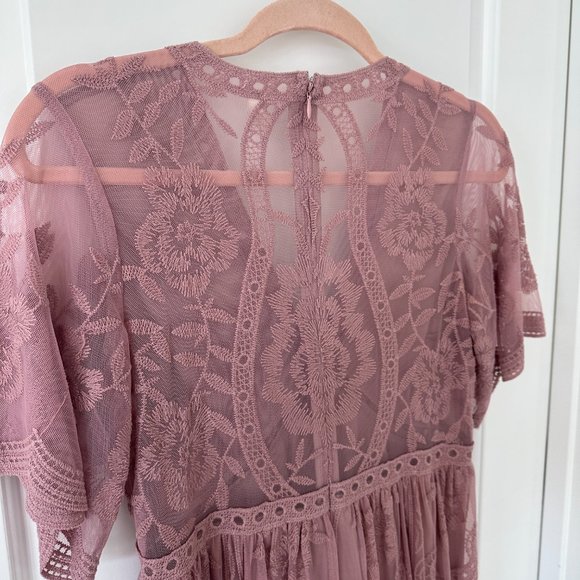 PinkBlush Mauve Lace Mesh Overlay Maternity Maxi Dress - Picture 6 of 7